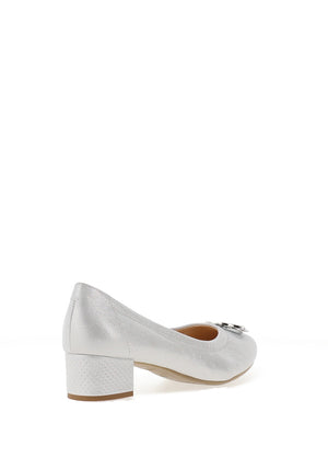 Bioeco by Arka Wide Fit Shimmer Low Block Heel Shoes, Silver