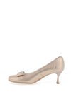 Bioeco by Arka Metallic Smooth Leather Bow Heeled Shoes, Gold
