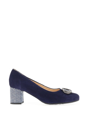 Bioeco by Arka Wide Fit Brooch Detail Heeled Pumps, Navy