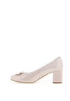 Bioeco by Arka Shimmering Leather Block Heeled Court Shoes, Blush Pink
