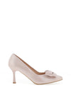 Bioeco by Arka Wide Fit Leather Bow Court Heeled Shoes, Blush Pink