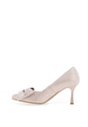 Bioeco by Arka Wide Fit Leather Bow Court Heeled Shoes, Blush Pink