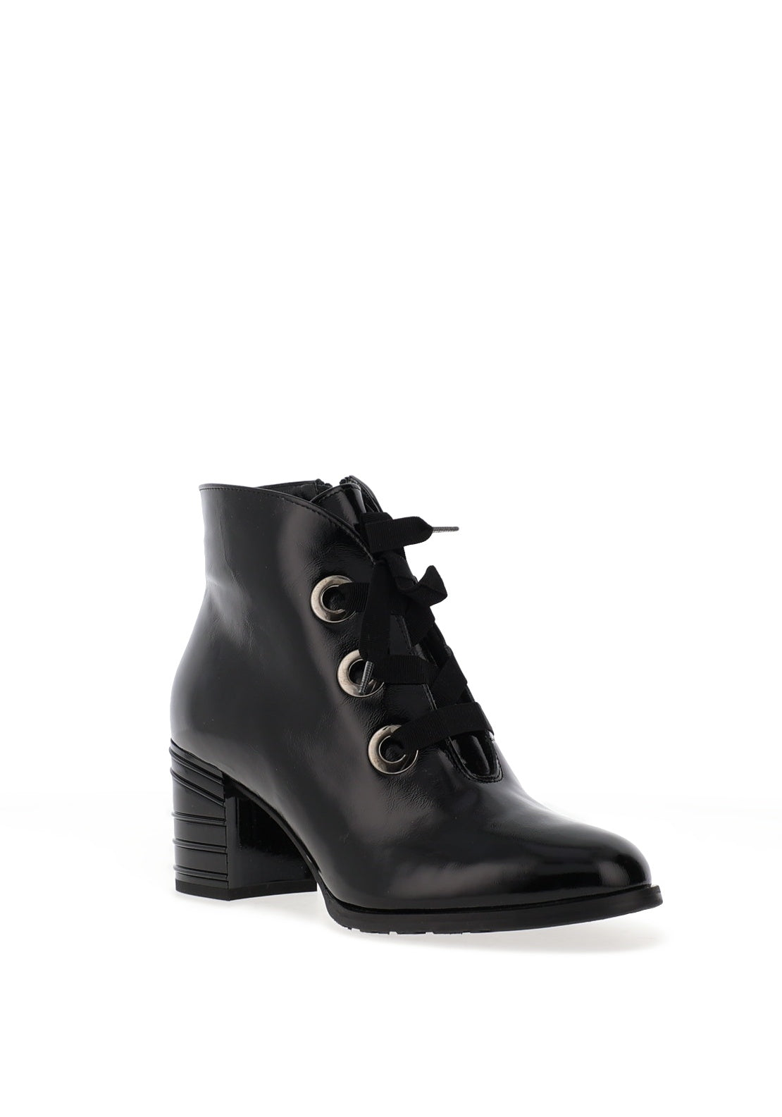 Bioeco by Arka Patent Block Heel Lace Boot, Black