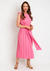 Birelin Belted Waist Pleated Midi Dress, Pink