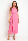 Birelin Belted Waist Pleated Midi Dress, Pink