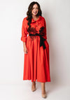 Bize Cotton Button Down Midi Dress, Red