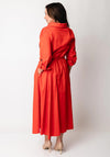 Bize Cotton Button Down Midi Dress, Red