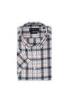 Bugatti Multi Check Short Sleeve Shirt, Blue & Beige Multi