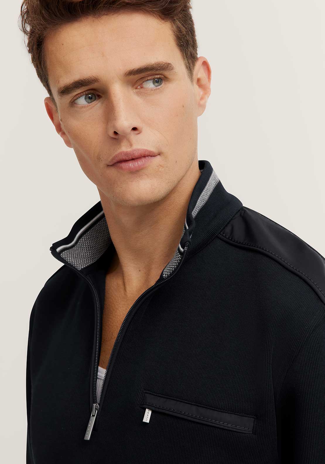 Bugatti Quarter Zip Ribbed Knit Jacket, Navy