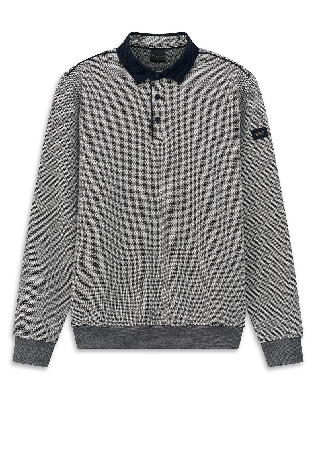 Bugatti Texture Knit Long Sleeve Polo Shirt, Navy