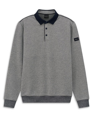 Bugatti Texture Knit Long Sleeve Polo Shirt, Navy