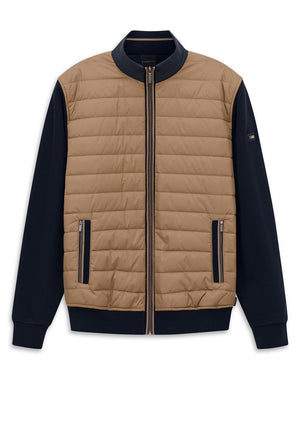 Bugatti Contrast Sleeve Quilted Sweatshirt, Tan & Navy