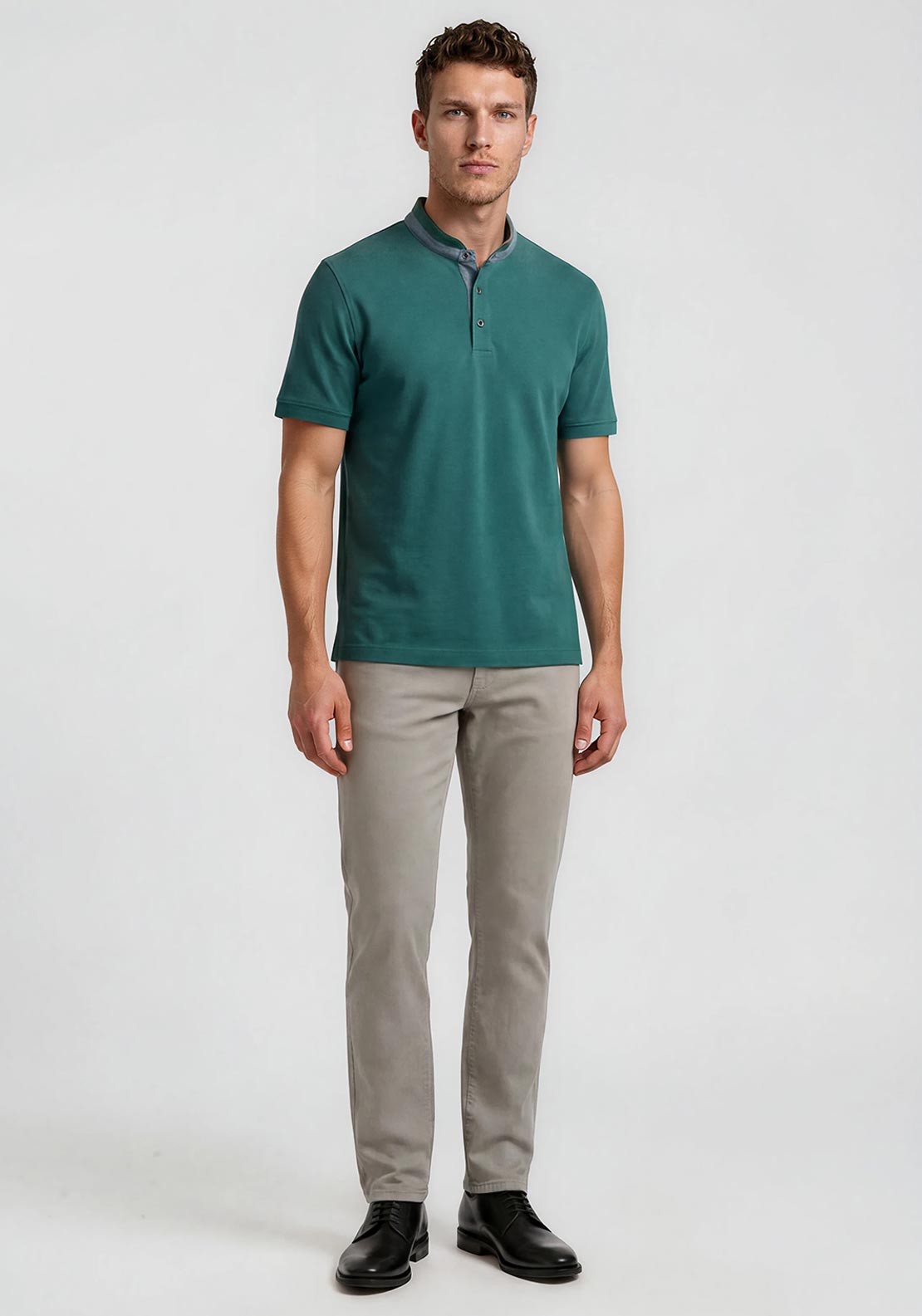 Bugatti Grandad Collar Polo Shirt, Green