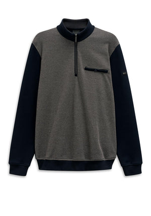 Bugatti Contrast Sleeve Half Zip Sweatshirt, Navy Multi