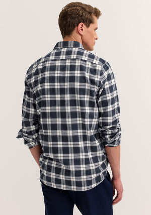Bugatti Soft Cotton Check Shirt, Navy Multi