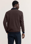 Bugatti Long Sleeve Micro Print Polo Shirt, Navy & Brown