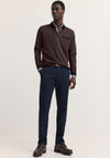 Bugatti Long Sleeve Micro Print Polo Shirt, Navy & Brown