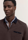 Bugatti Long Sleeve Micro Print Polo Shirt, Navy & Brown
