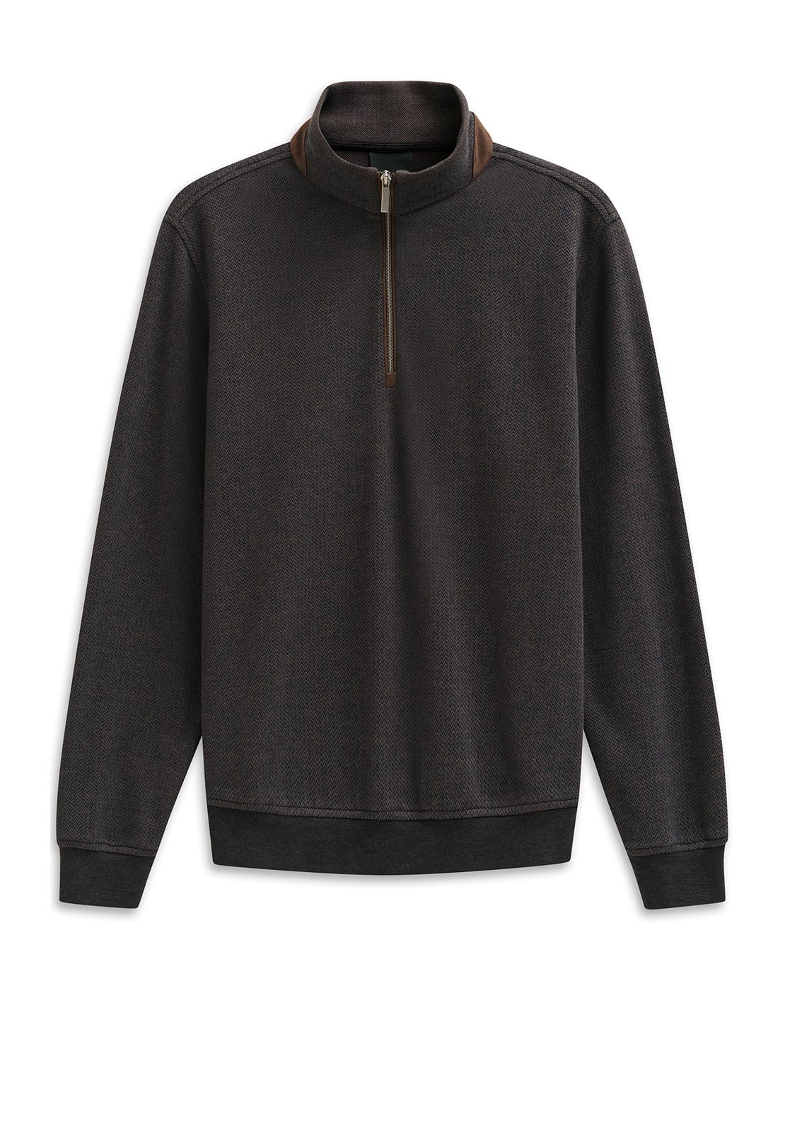 Bugatti Quarter Zip Chevron Knit Sweatshirt, Taupe & Navy