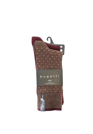 Bugatti 2 Pack Pin Dot Socks, Brown & Burgundy