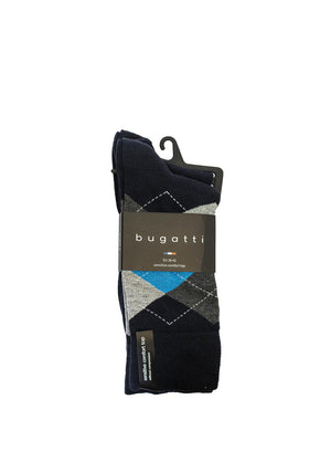 Bugatti 2 Pack Argyle Socks, Navy & Blue