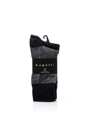 Bugatti 2 Pack Sensitive Comfort Top Chevron Socks, Dark Navy