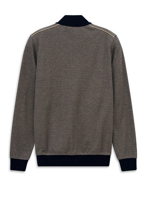 Bugatti Full Zip Jacquard Pattern Sweatshirt, Navy & Beige