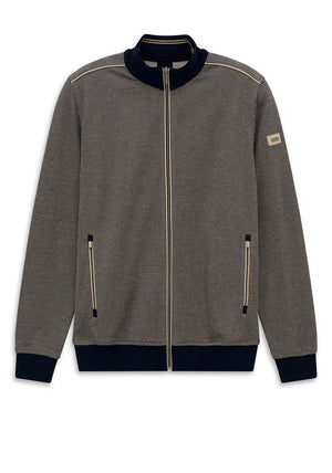 Bugatti Full Zip Jacquard Pattern Sweatshirt, Navy & Beige