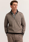 Bugatti Textured Cotton Half Zip Sweatshirt, Brown