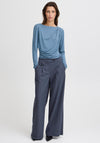 b.Young Perl Draped Long Sleeve Top, Blue
