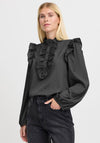b.young Ruffle Detail Blouse, Dark Grey