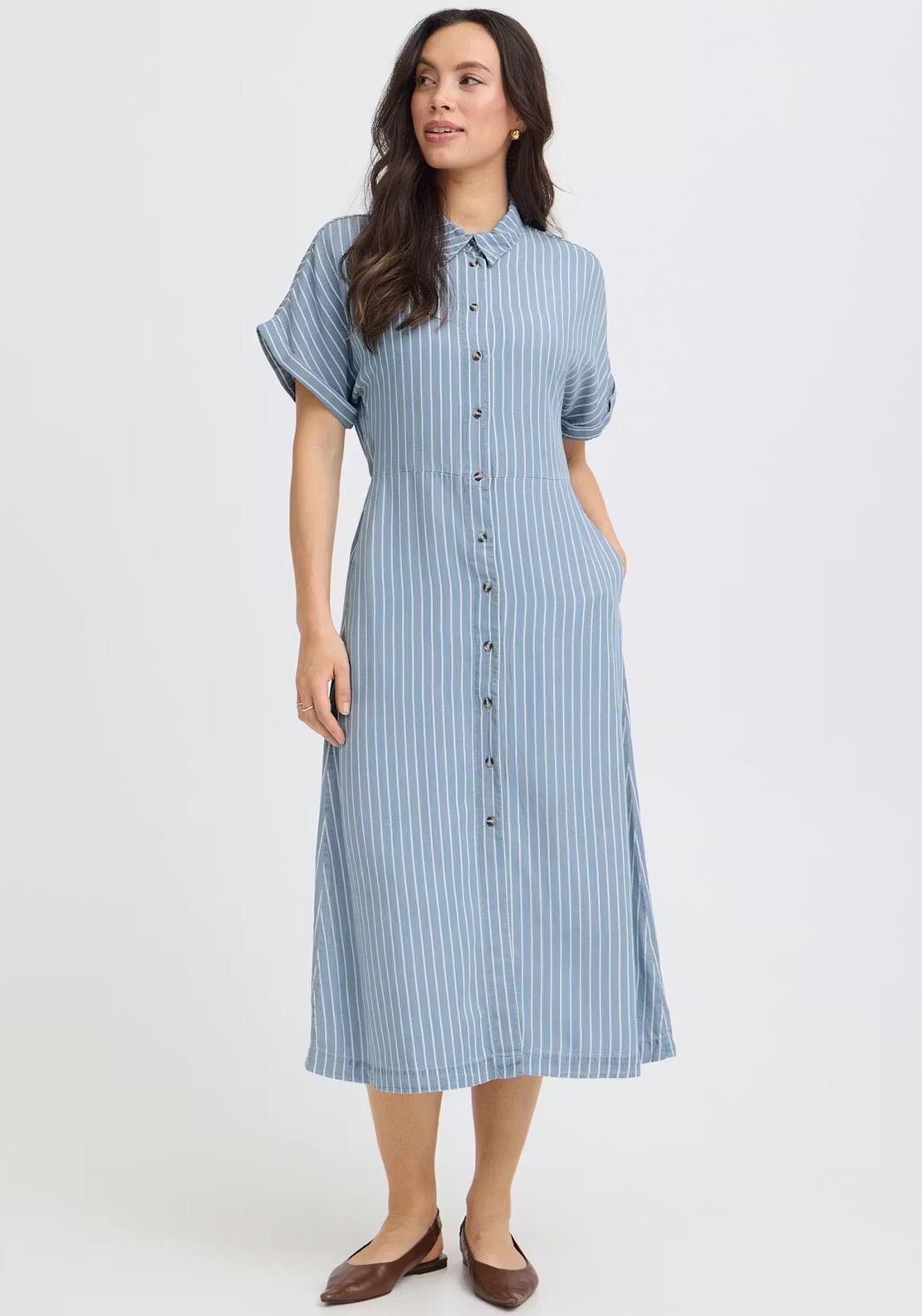 B.Young Kosmo Striped Midi Shirt Dress, Blue