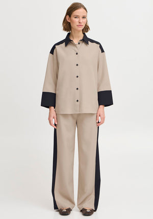 B.Young Idde Contrast Stripe Trousers, Beige and Black