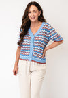 B. Young Knitted Button Down Front Cardigan, Blue Multi