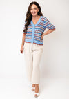 B. Young Knitted Button Down Front Cardigan, Blue Multi