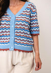 B. Young Knitted Button Down Front Cardigan, Blue Multi