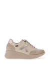 CallagHan Leather Suede Wedge Trainers, Beige
