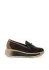 CallagHan Mixed Leather Wedge Loafers, Green
