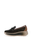 CallagHan Mixed Leather Wedge Loafers, Green