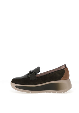 CallagHan Mixed Leather Wedge Loafers, Green