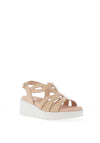CallagHan Bera Leather Cut Out Sandals, Beige