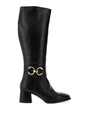 CallagHan Block Heel Knee High Leather Boots, Black