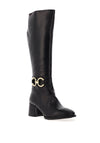 CallagHan Block Heel Knee High Leather Boots, Black