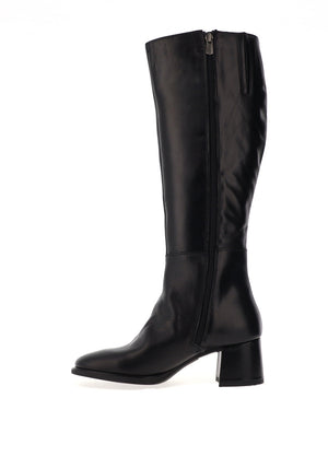 CallagHan Block Heel Knee High Leather Boots, Black
