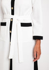 Camelot Jacquard, Black Trim Long Cardigan, White