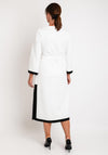 Camelot Jacquard, Black Trim Long Cardigan, White