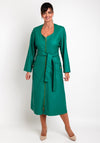 Camelot Faux Leather, Belted Waist Midi Dress, Green