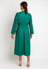 Camelot Faux Leather, Belted Waist Midi Dress, Green