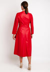 Camelot Faux Leather, Belted Waist Midi Dress, Red