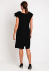 Camelot Feather Trim Shoulder Knee Length Dress, Black